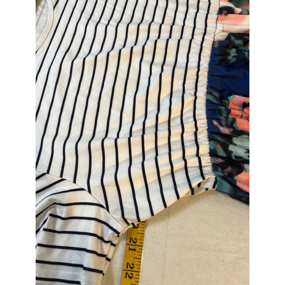 Allegrace Maxi Dress Striped Bodice Blue Pink Floral Skirt 2X - Picture 4 of 8